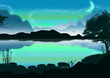 Blue Green 2D Landscape