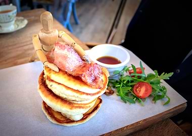 Manikin eating pancakes