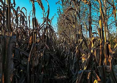 Corn field at sunset