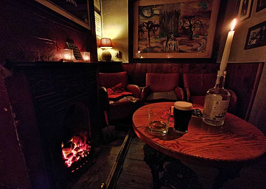 Beside the fire in a pub