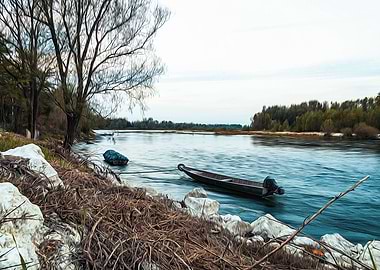 Boats moored along Ticino