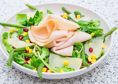 salad and ham slices