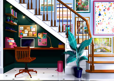 Desk under the stairs