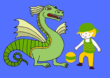 kid playing with dragon