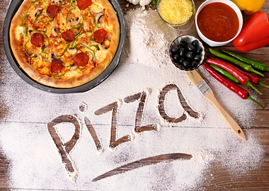 Pizza written in flour