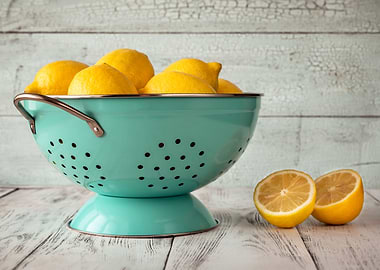 Fresh lemons in colander