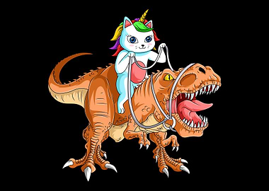 Caticorn Riding A TRex
