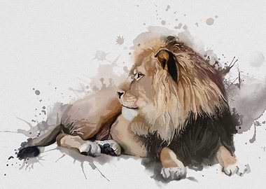 sitting lion watercolor