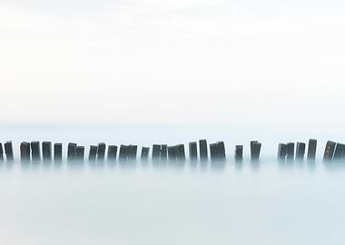 Cement pile in the ocean