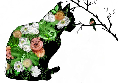 Negative Space Floral Cat