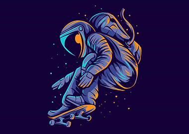 Astronaut skateboarding