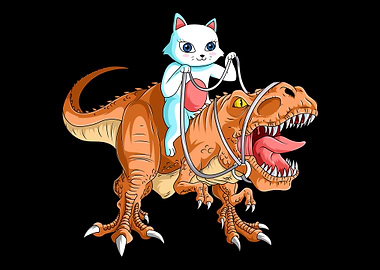 Cat Riding A TRex