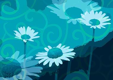 Daisies on Aquamarine