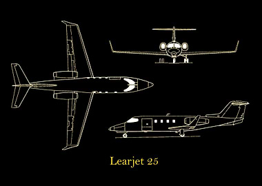 Learjet 25 Blueprint gold