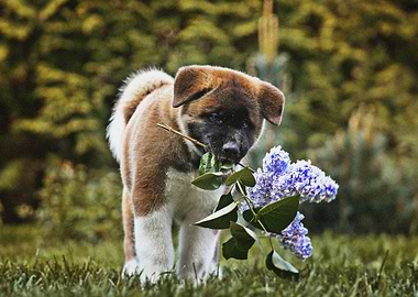 Small Akita Inu bokeh pupp