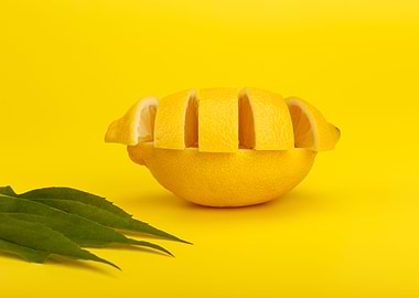 Cut lemon on a yellow back