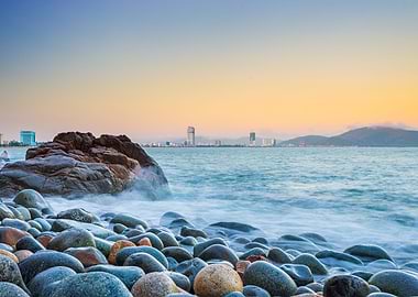 Beach and city panorama