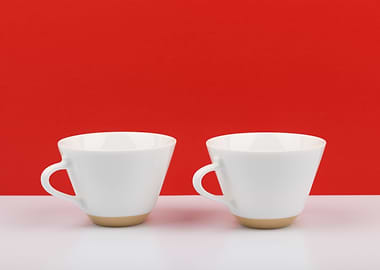 Cups on red background