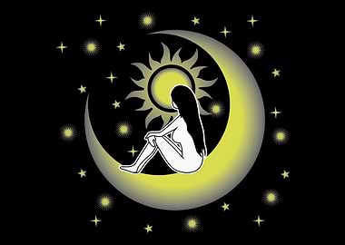 Moon Woman Stars Nature Pe