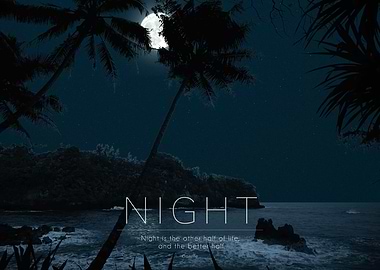 Palms over the night moon