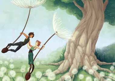 Couple Flying on Dandelion