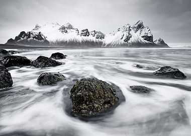 Mountains and wild surf