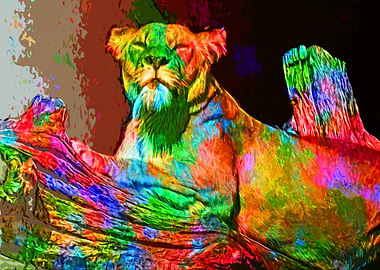 Lion Leaning on the tree