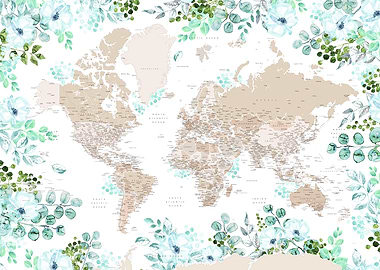 Leanne floral world map
