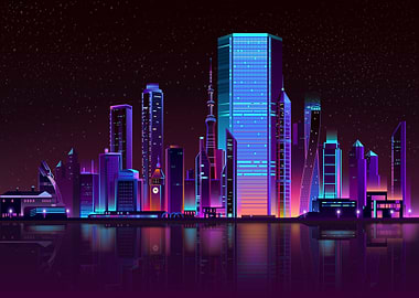 modern city skyline neon