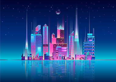 neon modern city skyline