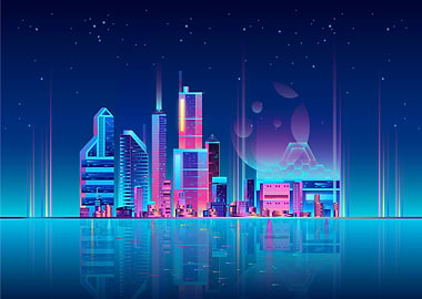 Modern city skyline neon
