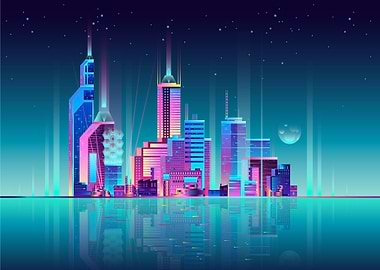 modern city skyline neon