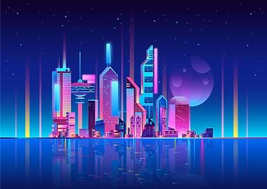 Modern city skyline neon