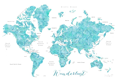 Aqua wanderlust world map