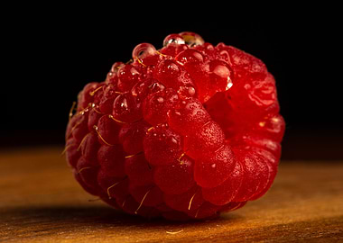 Raspberry with water drops