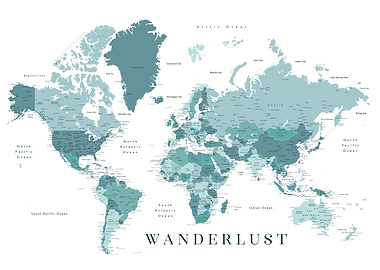 Wanderlust world map teal