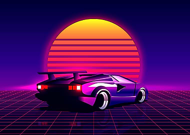 Neon Retro Car Sunset Game