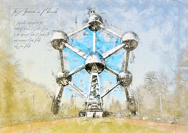 Atomium Brussels Aquarell