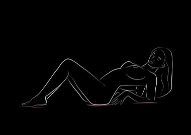 Lying Sexy Girl Line Art