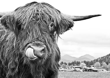 Cute Highland Cow BW 1