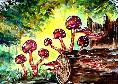 Red Mushrooms in Forest