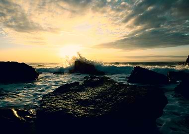 Sunset Waves Crashing