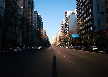 Wide empty sunset street