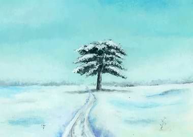 Winter scenery alone tree