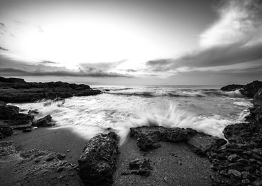 Waves crashing beaches