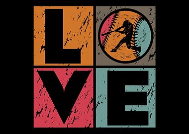 Love Baseball Retro Bat