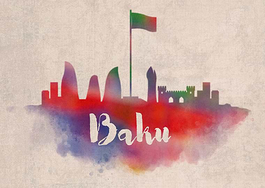 Baku Watercolor City Sky