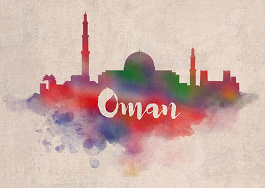 Oman Watercolor City Sky