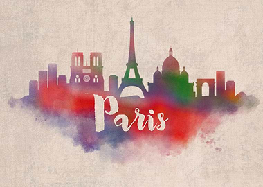 Paris Watercolor City Sky