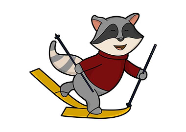 Raccoon Skier Skis